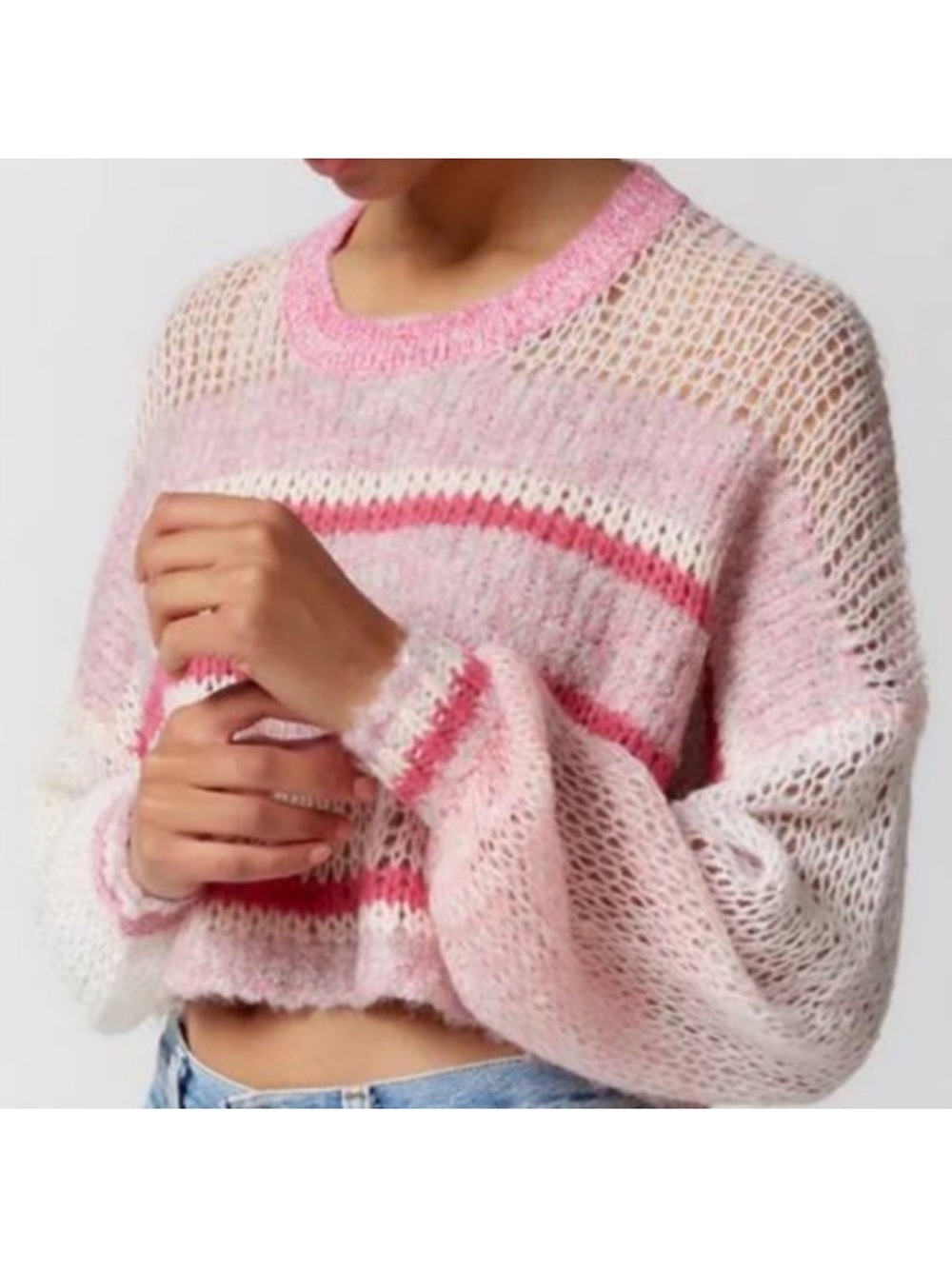 Kimchi Blue UO striped gauzy knit sweater cropped